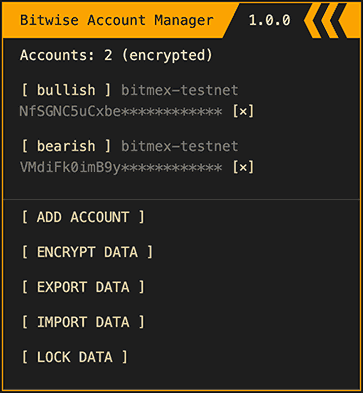 Bitwise Account Manager main menu